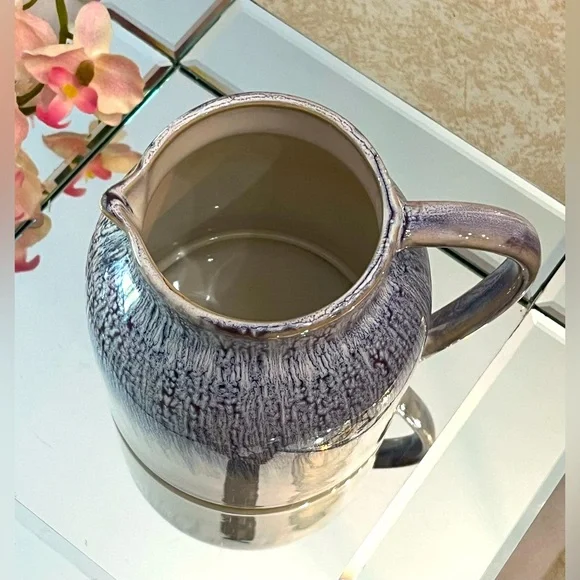 Teleflora Purple-Blue Drip Glazed Ceramic White Pitcher Vase Flower Art Pottery - Picture 6 of 13